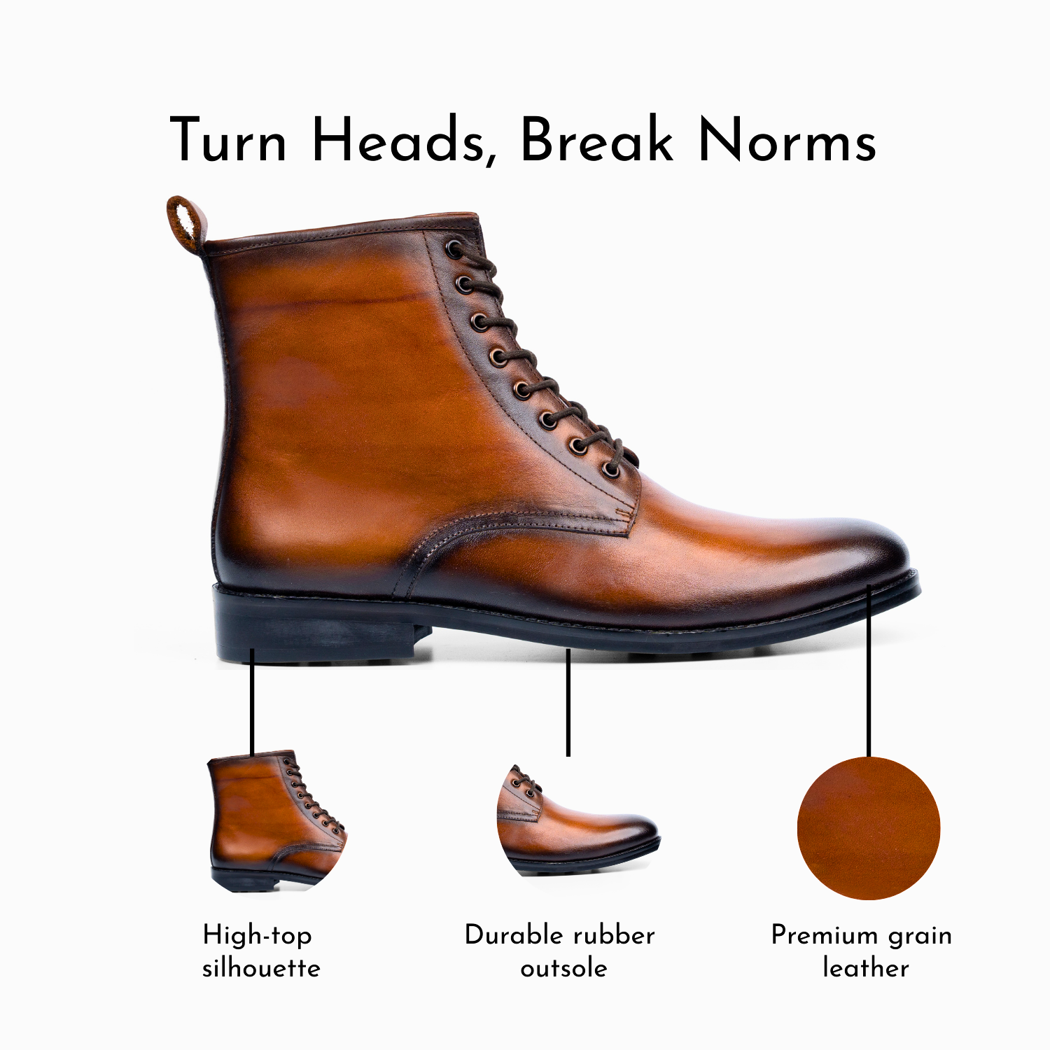 Durable rubber outsole boots for men