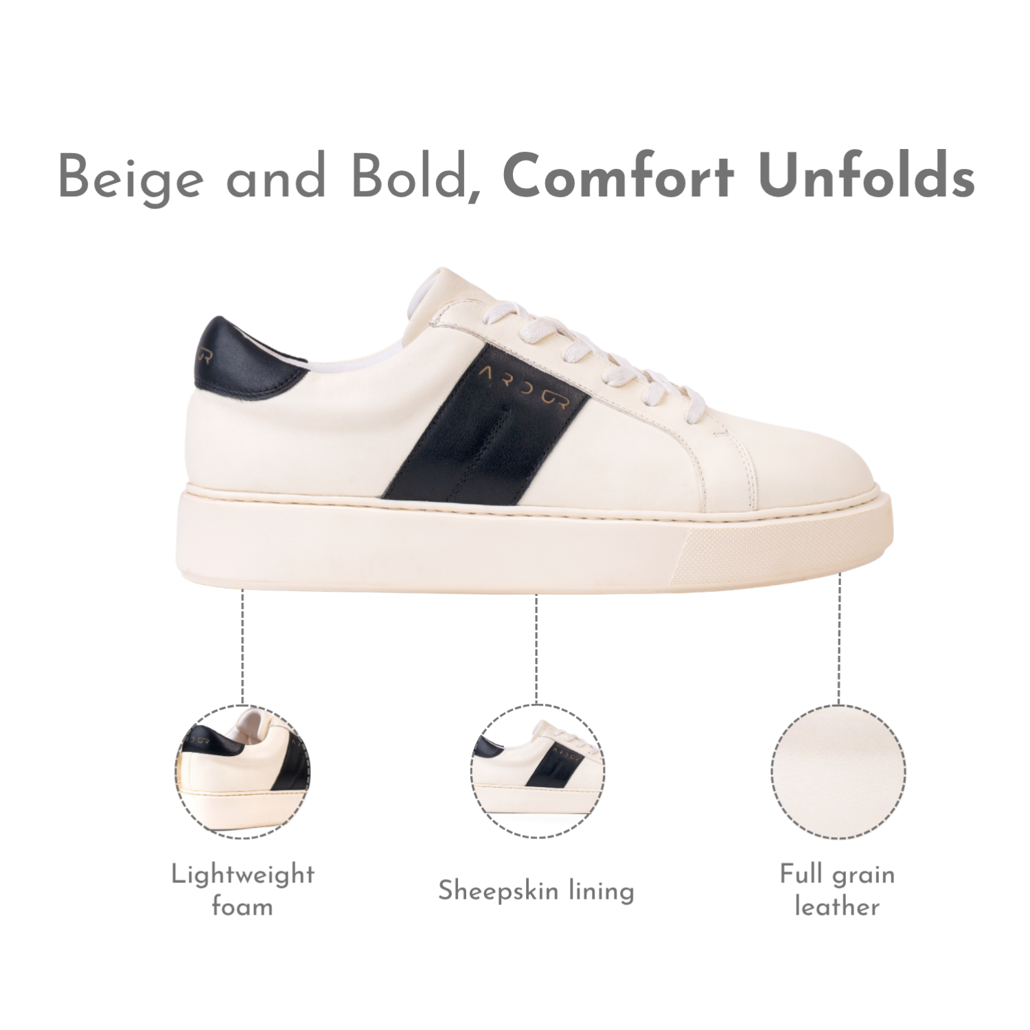 Full Grain Leather sneakers for men with lightweight foam
